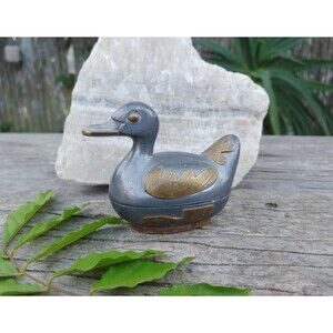 Vintage Pewter Duck Jewelry Box, Duck Decor